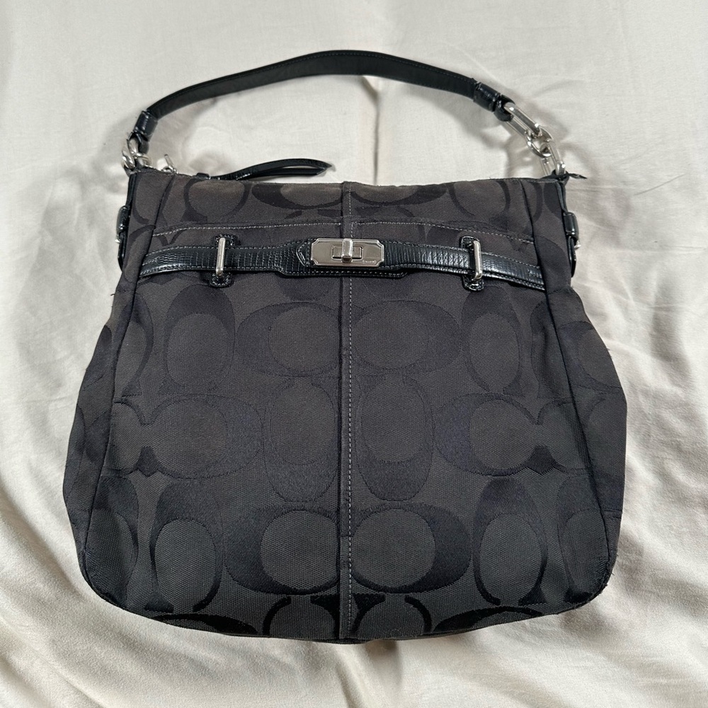 COACH Chelsea Ashley Signature Black Canvas Hobo Shoulder Bag F17834